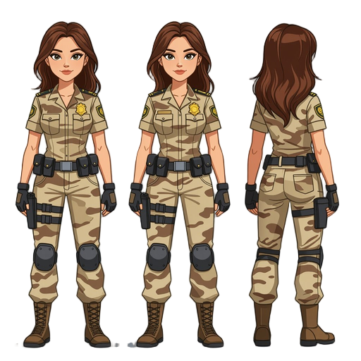 female cop with desert camouflage uniform 