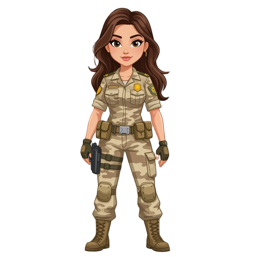 female cop with desert camouflage uniform 