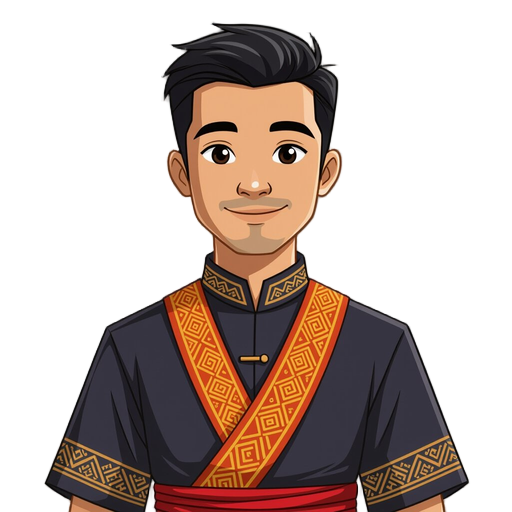 a man wearing a baju bodo, the traditional dress of bugis and makassar women from south sulawesi, which has existed since the 9th century