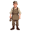 1880s new brunswick stonecutter parent, sturdy build, rolled-up sleeves, linen shirt, work apron, wool trousers, boots, short practical hair, calm expression, holding a small stone mallet relaxed at their side.