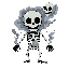 a smokey skeleton floating, grinning, black bones and gray smoke, a floating skull