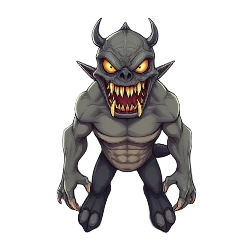 scary haunted monster long teeth and danger face, muscle