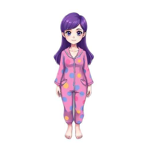 white woman having purple hair and colorful night suit