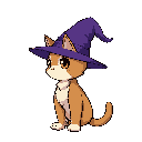 a sorcerer cat wearing a purple sorcerer's hat in anime style, shown from the side.