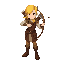a full-body archer with yellow hair and brown leather clothing.