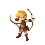 a full-body archer with yellow hair and brown leather clothing, attack position.