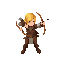 a full-body archer with yellow hair and brown leather clothing, attack position.