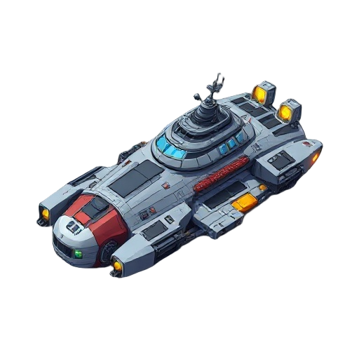 a space craft, like battle cruiser in isometric view, with realistic lighting, highly detailed, high resolution