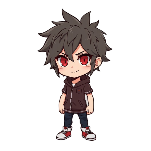 messy hair with red eyes
