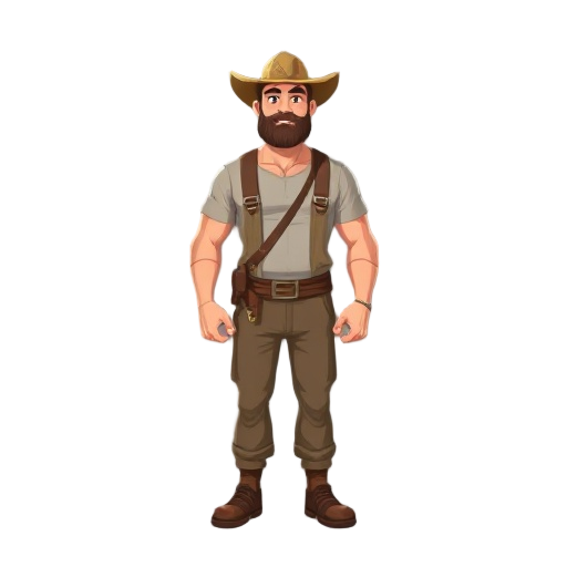 um homem do campo, corpo magro, mas sem músculos exagerados. silhueta leve e rápida. roupas simples, cores terrosas e esmaecidas (marrom, cinza, bege).