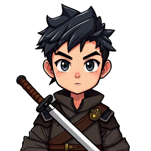 create a art for my game. the character's name is satoru, he is 14 years old, he has heterochromia, and he wears leather armor and wields a wooden katana.
