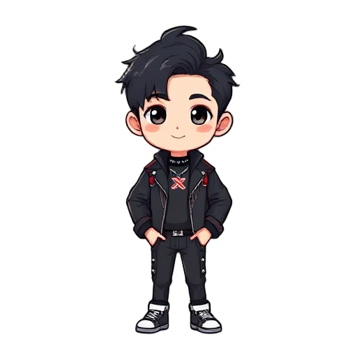 a male k-pop singer in the style of the saja boys from the k-pop wars. he must be small, tamagotchi-style.