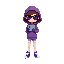 an 8-year-old prodigy girl dressed in her purple hoodie, gloves, and sunglasses. she is holding a hacking and system intrusion tool in her hand that looks like a game boy.