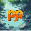 river, stones in the river, fish, capital letters "pp", logo