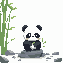 panda, bamboo, stones, large letters "pp", logo