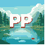 lake, trees, large letters "pp", logo