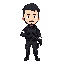 character of a white male swat soldier, no weapon, simple design, black hair, he has short hair, a short beard, no helmet, wearing dark tactical clothing with a visible white bandage wrapped around one arm.