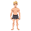 blonde fit guy with blonde hair and blue eyes facing forward, no clothes except boxers