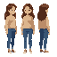 a girl with a beige sweater and blue pants, isometric
