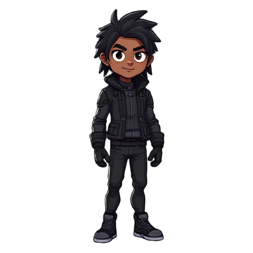 crie um personagem adulto com uma jaqueta, dreds negro no estilo futuristica