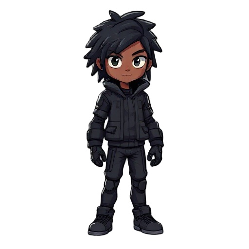 crie um personagem com uma jaqueta, dreds negro no estilo futuristica