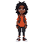 crie uma personagem adulto, com dreads uma com um sobretudo branco uma calça e camisa roxa no estilo futurista