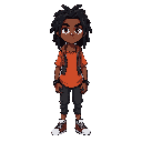 crie uma personagem adulto, com dreads uma com um sobretudo branco uma calça e camisa roxa no estilo futurista