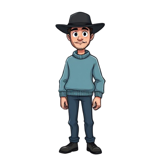 man in black hat and light blue sweater