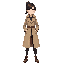 woman detective in the baige trenchcoat, front view, hair tied back, highly detailed