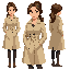 woman detective in the baige trenchcoat, front view, hair tied back
