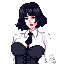 a 16-bit platformer character sprite featuring a nobel vampire.   (solo, 1woman:1.3), beautiful fantasy female vampire, red eyes, pale skin, (medium breasts:0.85), thick thighs, pitch-black hair,  short hair, hair between eyes, break,  black jabot_tie, bl