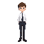 young highschool boy, white shirt, black pants, navy blue tie