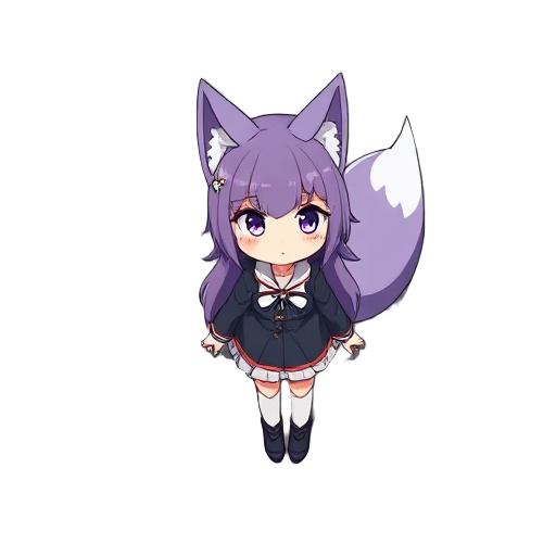 kitsune, girl, purple hair