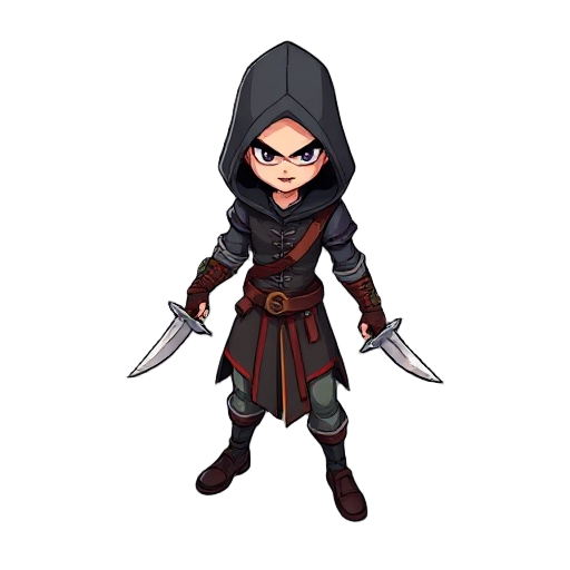 an assassin rpg character with two daggers one in each rand, in agrressive pose