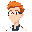 a male character of a data scientist, with glasses and orange hair, shown from the shoulders up, highlighting only the character's profile