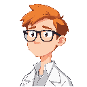 a male character of a data scientist, with glasses and orange hair, shown from the shoulders up, highlighting only the character's profile
