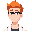 a male character of a data scientist, with glasses and orange hair, shown from the shoulders up, highlighting only the character's profile