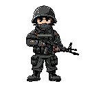 soldado do bolo com uniforme preto  de coturno luvas colete aprova de balas com o dizer bope com a calça com bolsos do lado com cinto de munição com um fuzil na mão e capacete de combate na cabeça 