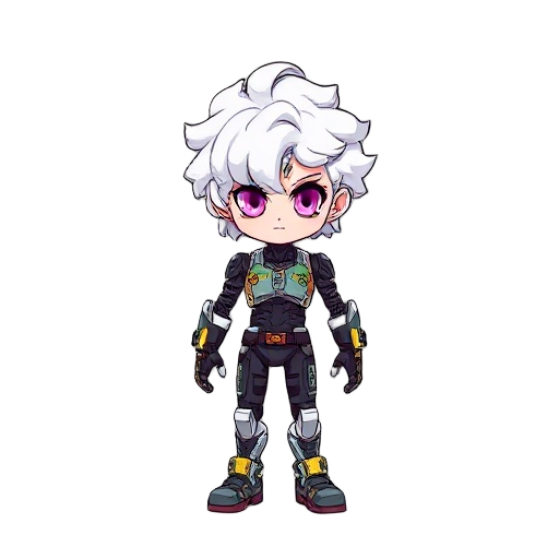 curly white hair cyborg cyberfunk style