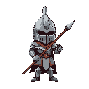 generate a big helmet knight with a spear as weapon
