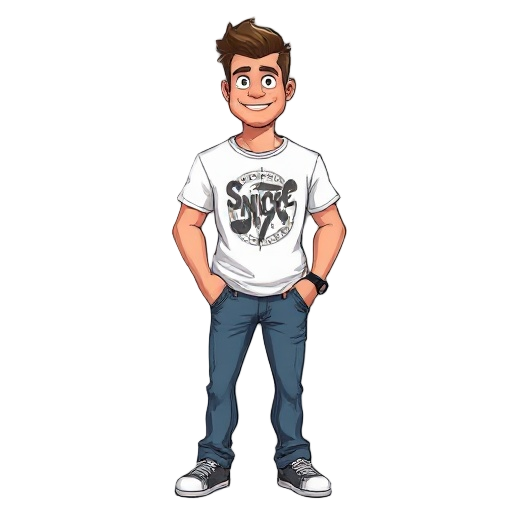 a regular guy wearing white t-shirts with rock band stamp  and jeans and snickers