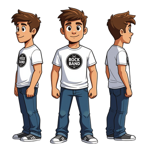 a regular guy wearing white t-shirts with rock band stamp  and jeans and snickers