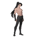 masterpiece, best quality, amazing quality, highres, absurdres, newest, 1boy, solo, full body, european male named anuma, tall and athletic build, fair natural skin, long black hair tied in a neat ponytail, stern and noble expression, intense and determin