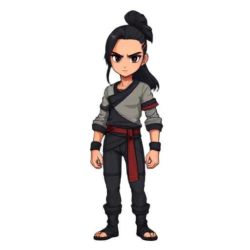 masterpiece, best quality, amazing quality, highres, absurdres, newest, 1boy, solo, full body, european male named anuma, tall and athletic build, fair natural skin, long black hair tied in a neat ponytail, stern and noble expression, intense and determin