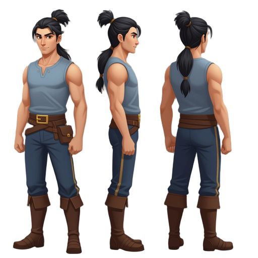 masterpiece, best quality, amazing quality, highres, absurdres, newest, 1boy, solo, full body, european male named anuma, tall and athletic build, fair natural skin, long black hair tied in a neat ponytail, stern and noble expression, intense and determin
