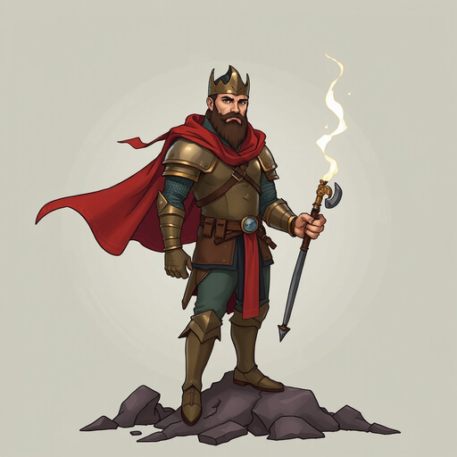 crie uma carta de baralho, a carta deve ter as dimensões de 69x93px. a carta é um rei. só desenhe o rei. estilo medieval com uma palea de cores sombria, arte no estilo inspirado em mike mignola