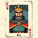 crie uma carta de baralho, a carta deve ter as dimensões de 69x93px. a carta é um rei. só desenhe o rei. estilo medieval com uma palea de cores sombria, arte no estilo inspirado em mike mignola