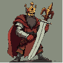 crie uma carta de baralho, a carta deve ter as dimensões de 69x93px. a carta é um rei. só desenhe o rei. estilo medieval com uma palea de cores sombria, arte no estilo inspirado em mike mignola