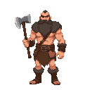 thorak giant barbarian idle, axe fur loincloth beard, retro pixel-art style