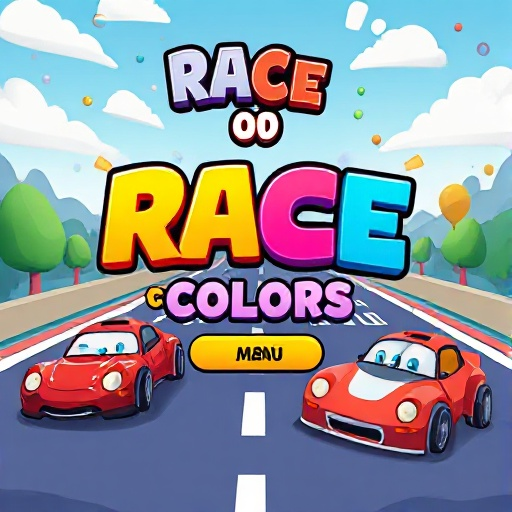 create a inicial menu for a game call race of colors, with cars, numbers and letters